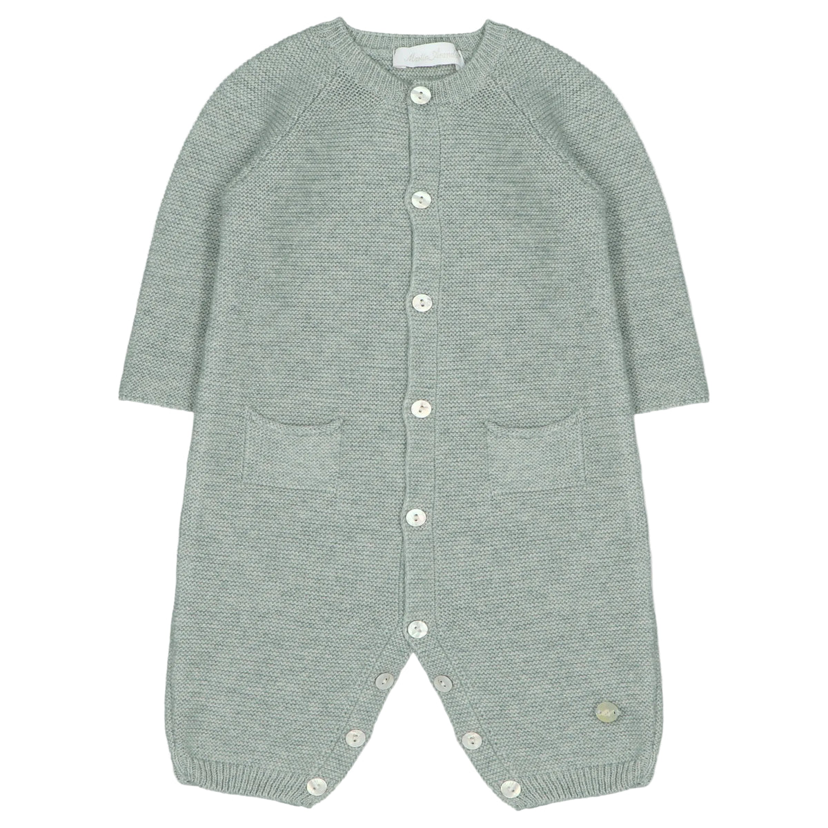 Knitted Sage Button Front Long Romper