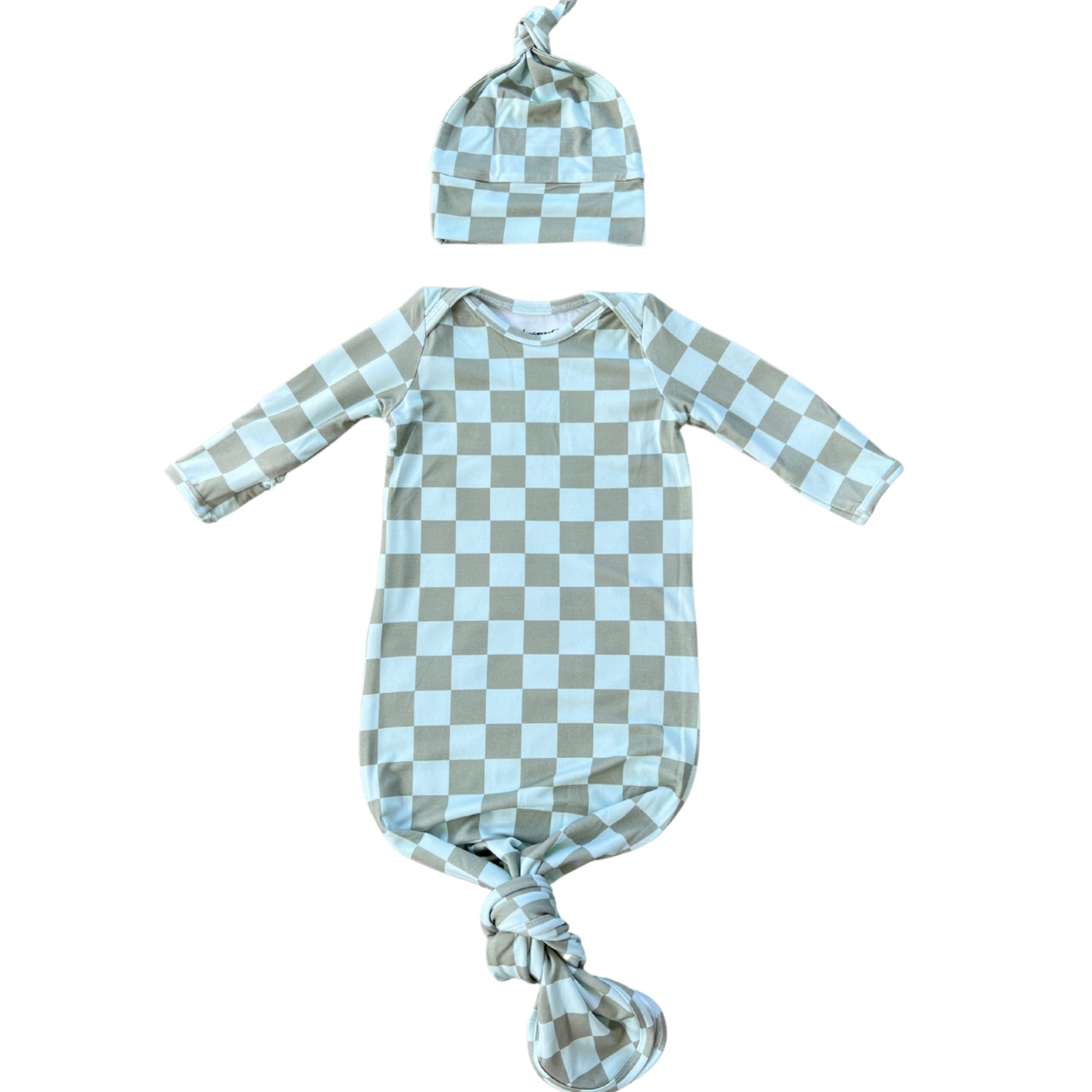 Bamboo Aqua Check Knotted Gown & Hat