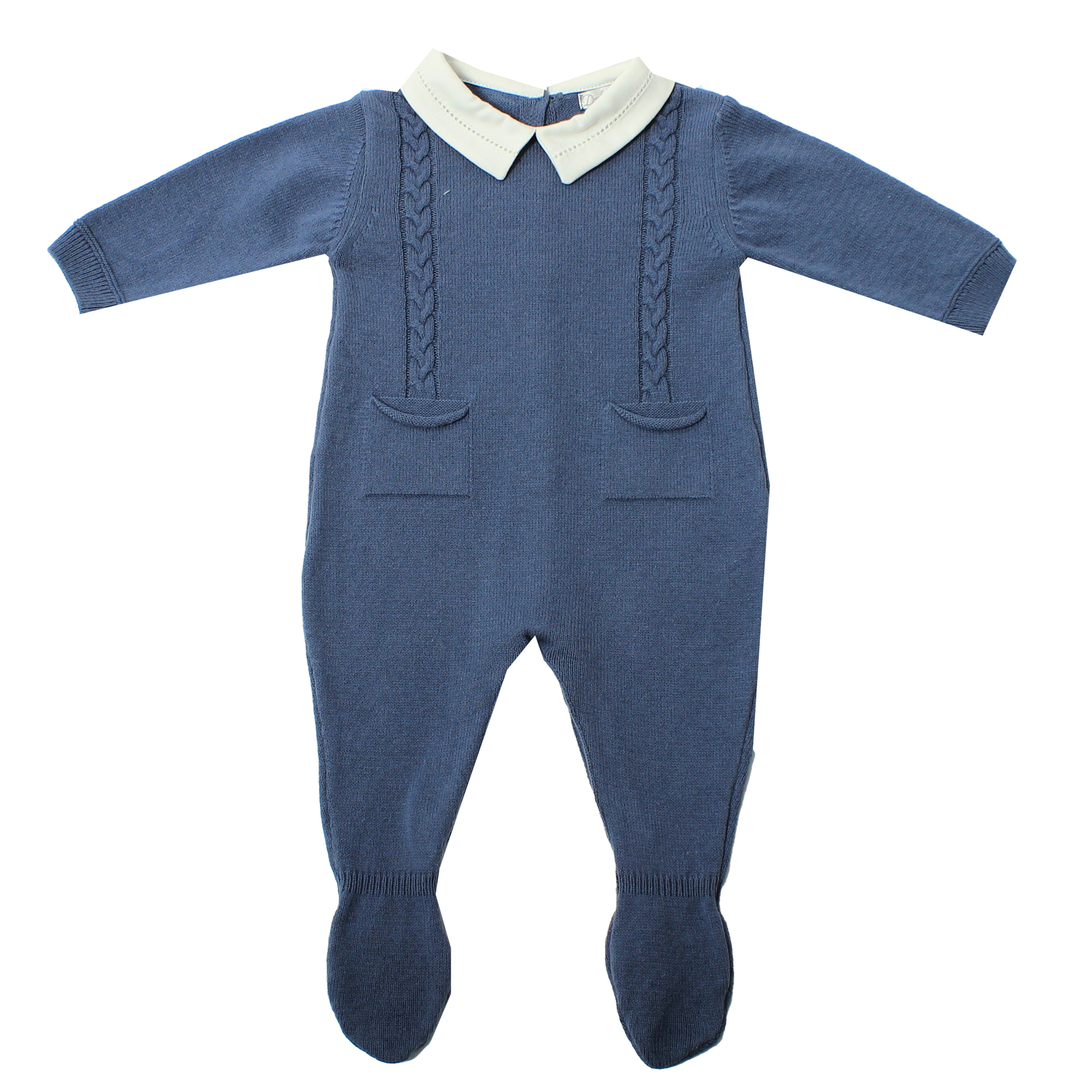 Navy Knitted Footie White Collar