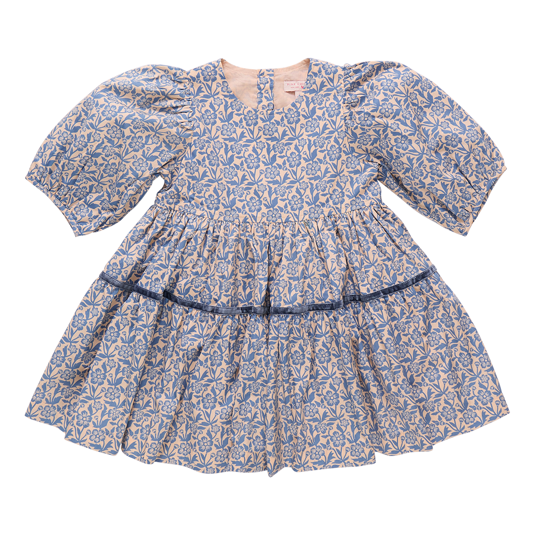 Girl's Pink Chicken Blue Climbing Floral Dress