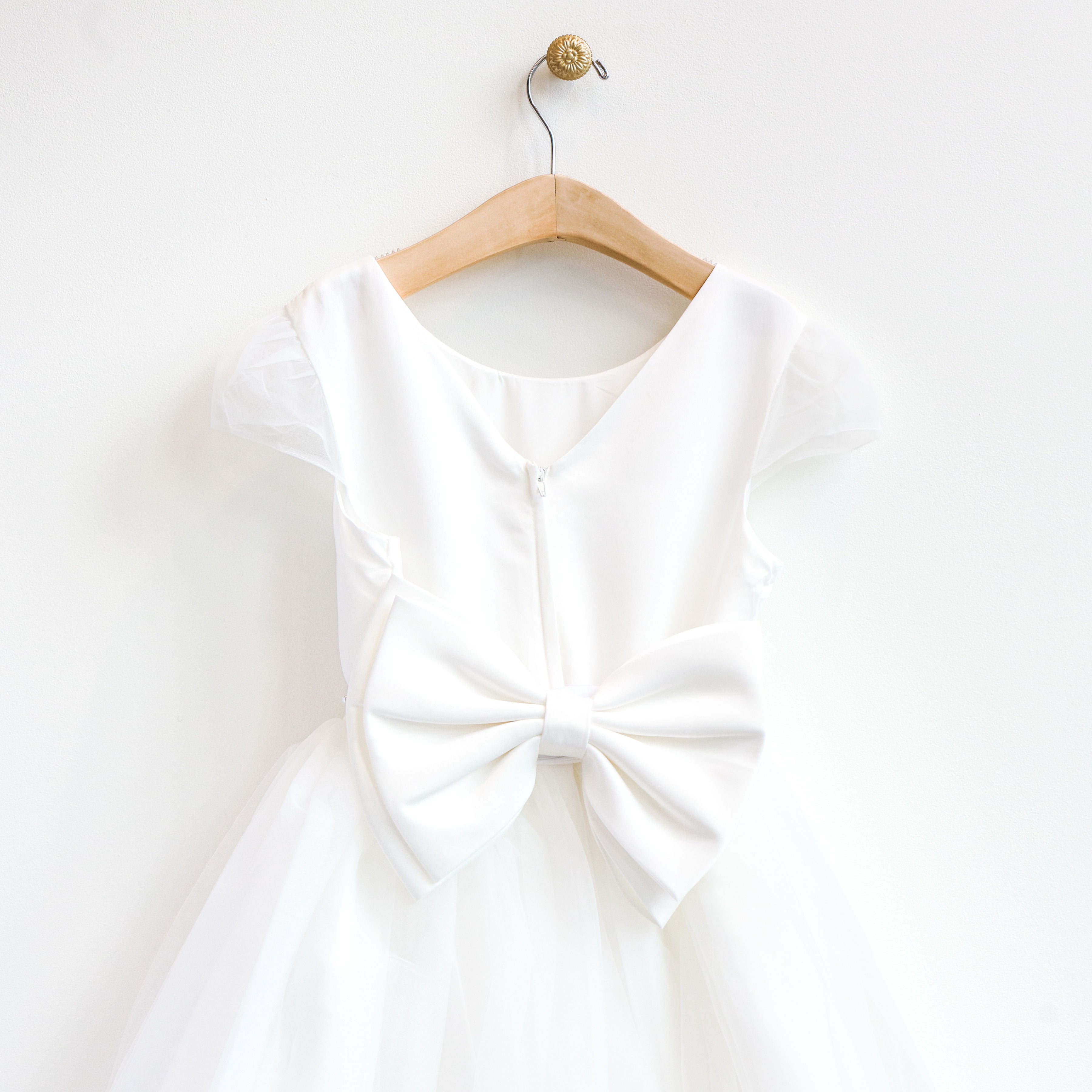 Off White Satin and Tulle Dress