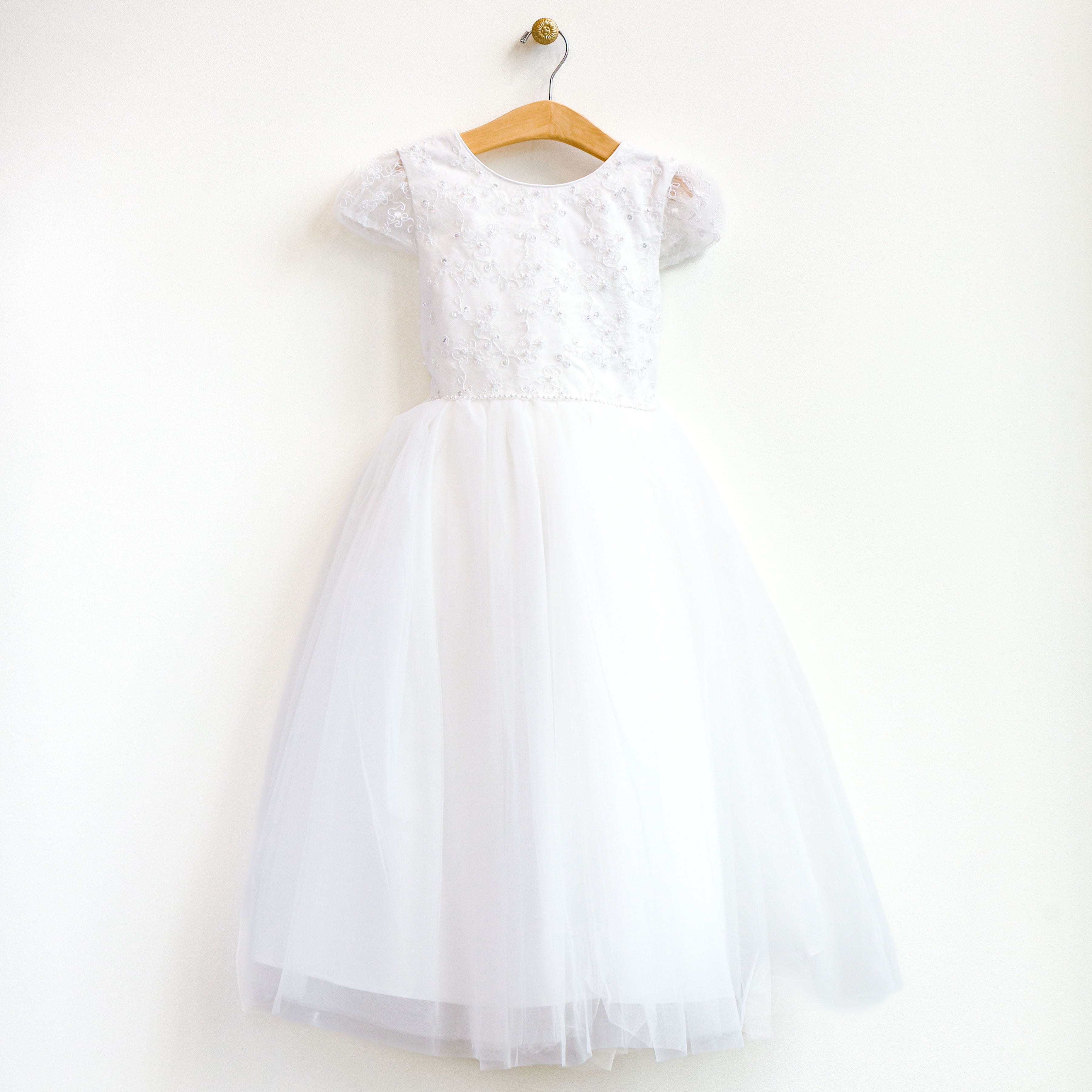 White Pearl Embroidered Tulle Dress
