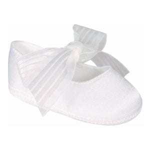 Crib Shoe-White Dupioni Ribbon Tie